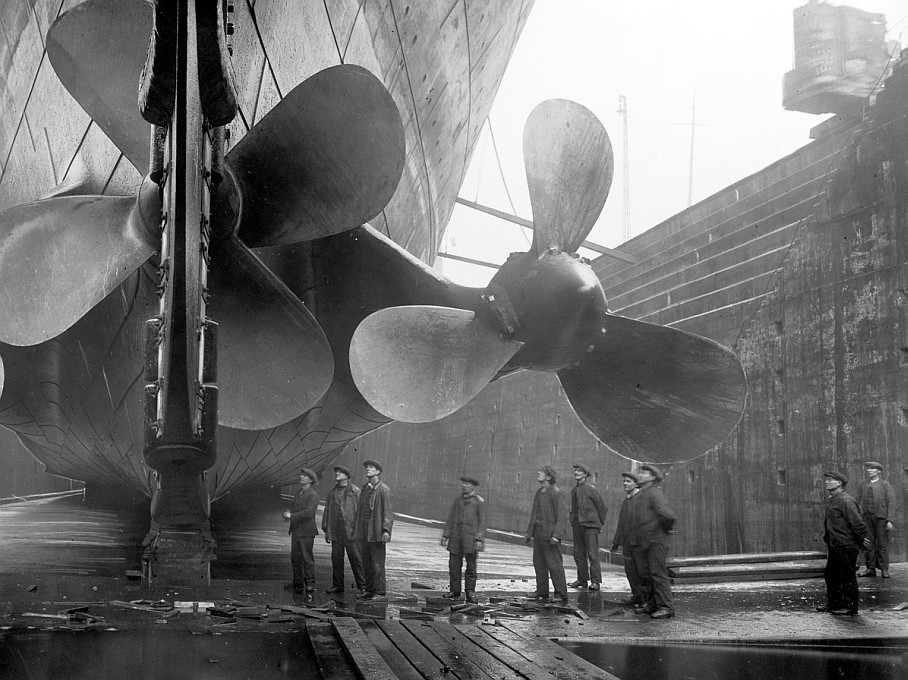 Tiny Humans Near Huge Titanic Propellers 100 Year Old Photo Part 6 